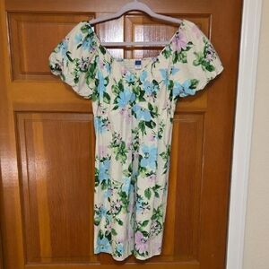 Old Navy Floral Puff Sleeve Mini Dress - Cream, Green, Purple